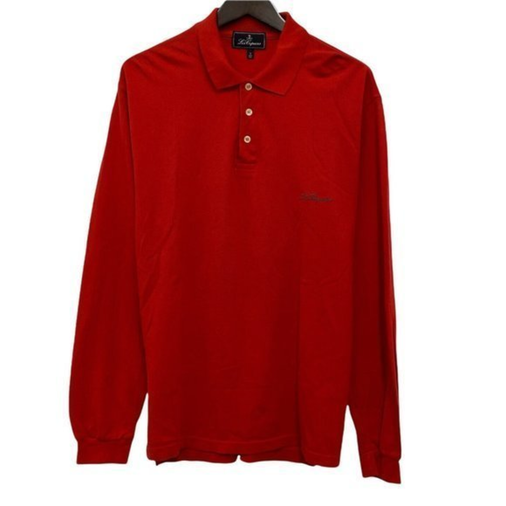 Les Copains Men's Size V/52 Red‎ Embroidered Logo Long Sleeve Polo Shirt euc